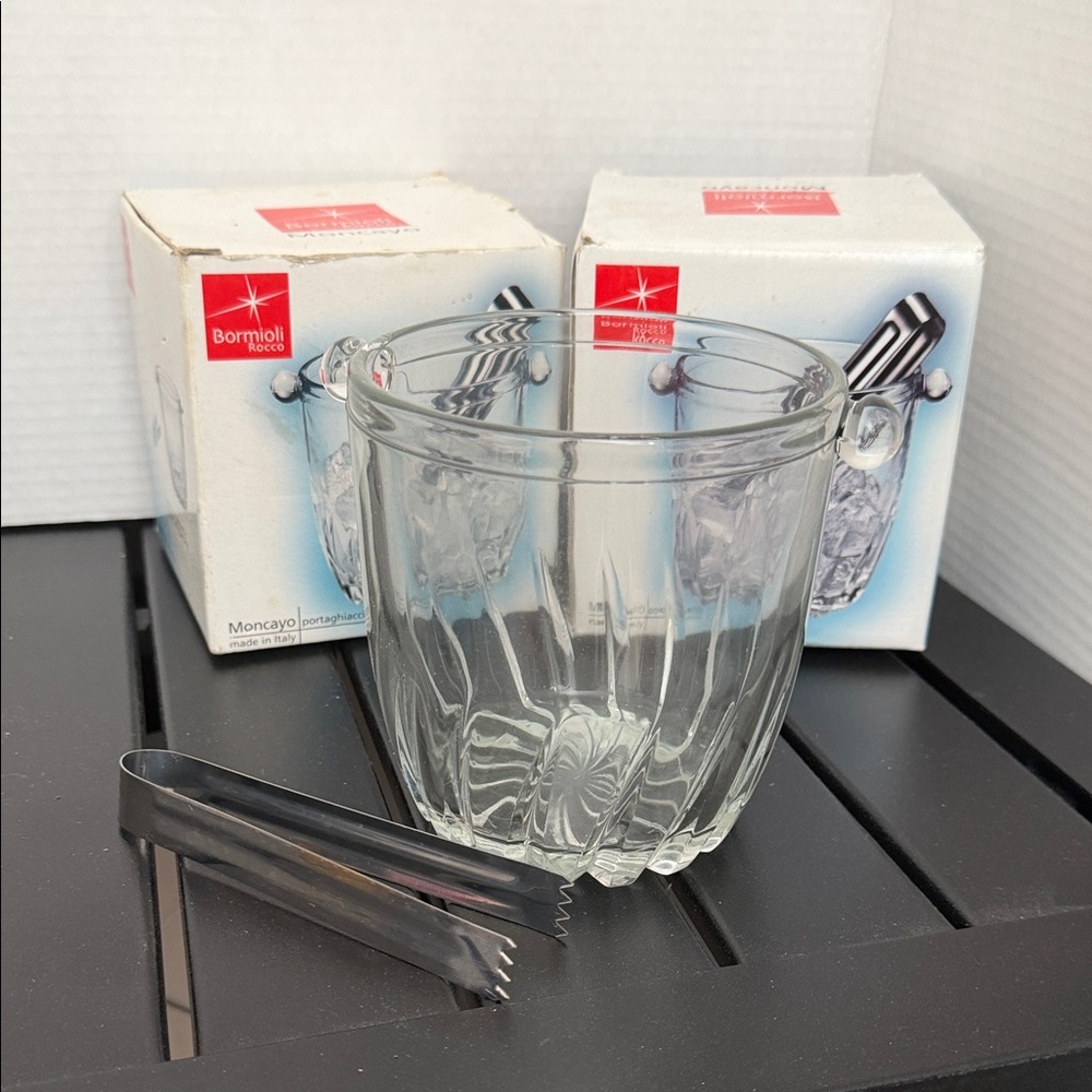 Clear Glass Tumbler with Silver Tongs